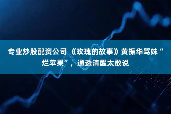 专业炒股配资公司 《玫瑰的故事》黄振华骂妹“烂苹果”，通透清醒太敢说